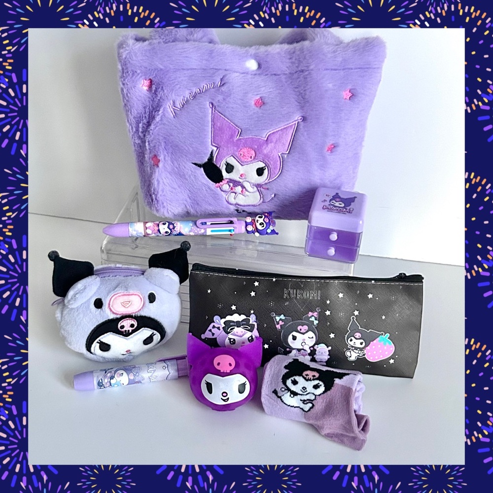 💜(KUR334) Kuromi Adorable 8-Piece Fuzzy Purse Bundle!
